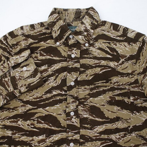 Gitman bros shirt Mens small corduroy Tiger stripe camo button down long sleeve